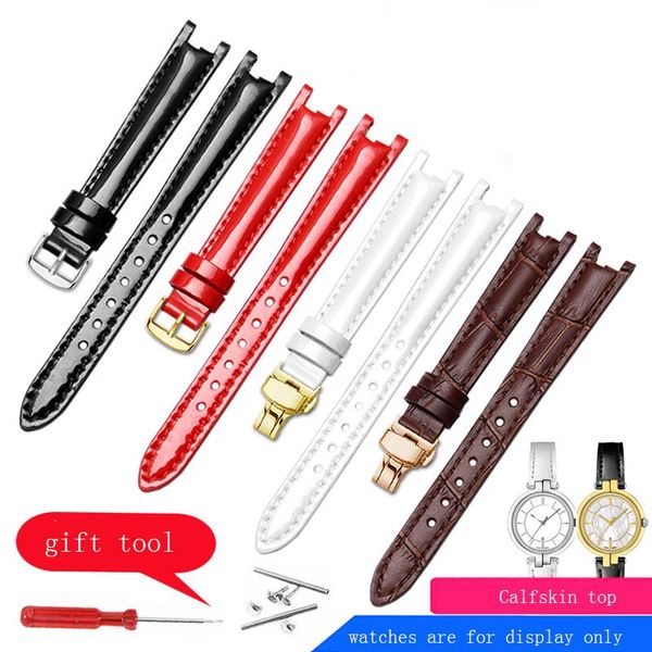 

watch bands peiyi special interface genuine leather watchband black white red strap women's bracelet for 1853 t094.210a accessories, Black;brown
