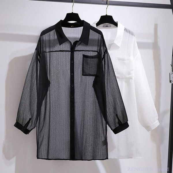 

plus size outerwear & coats big thin section all-match sun protection clothes style foreign loose cardigan jacket 2021 summer chiffon shirt, Black