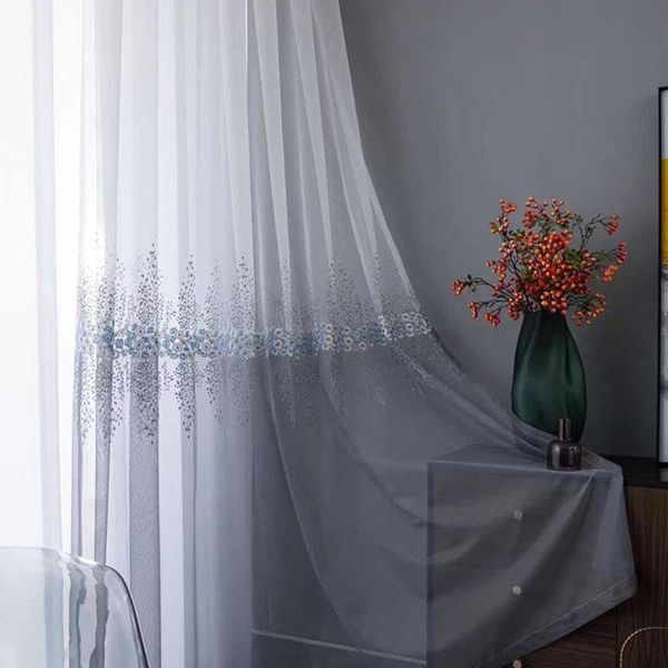 

matching gradient small flower embroidered tulle window screen curtains for living room blue sheer voile kitchen bedroom curtain & drapes