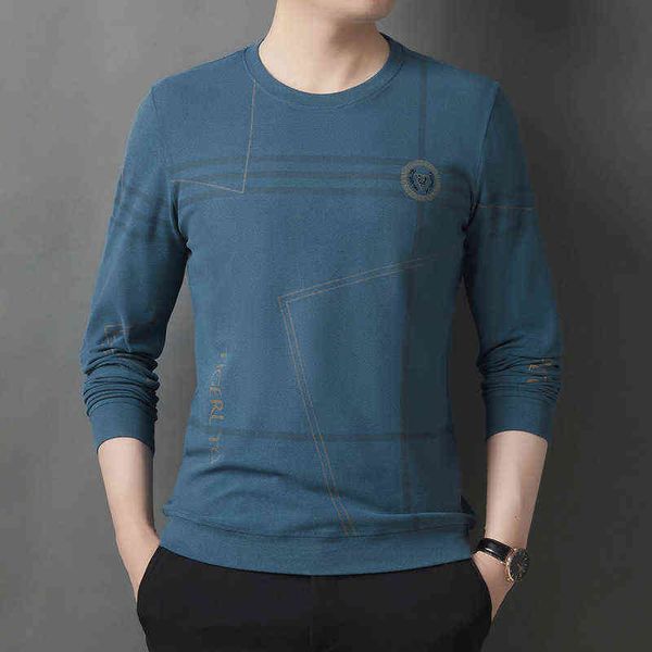 

autumn winter men's long sleeve double-sided cashmere sweater middle-aged and young people's loose casual t-shirt round neck print, White;black