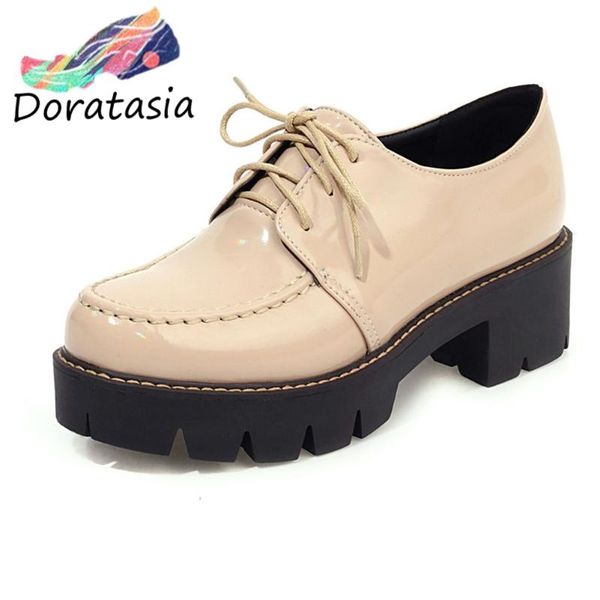 

dress shoes doratasia round toe cool girl pumps spring lace up platform chunky heel sewing women casual office woman, Black