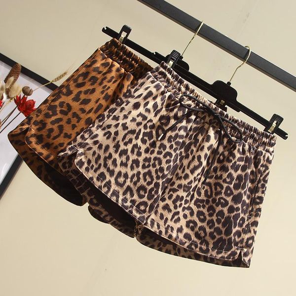 

women's shorts xl- 5xl 2021 spring plus size fashion england style leopard straight elastic waist pockets clothing pants d1, White;black