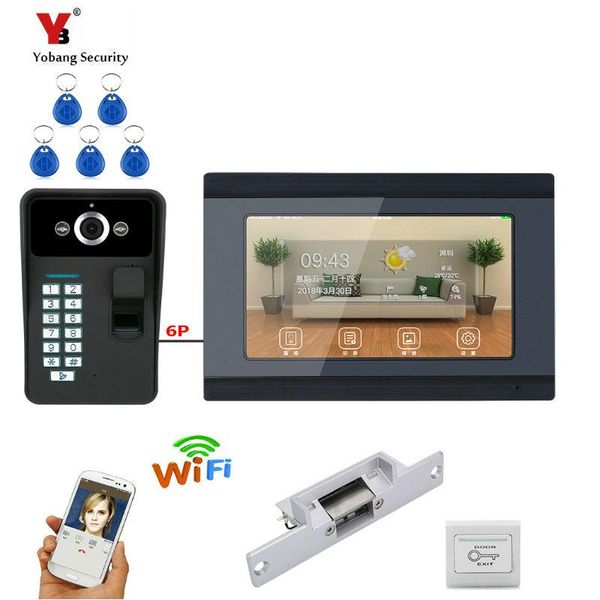 

video door phones yobang security 7'' wired wifi fingerprint rfid password phone doorbell intercom entry system kit 1000tvl outdoo