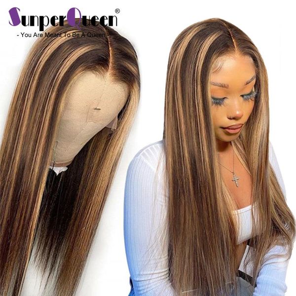 

lace wigs highlight wig human hair ombre long brazilian straight colored transparent 13x1 t part, Black;brown