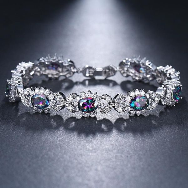 

link, chain ekopdee 2021 luxury colorful mystic zircon bracelet for women natural crystal cubic zirconia bracelets female wedding jewelry, Black