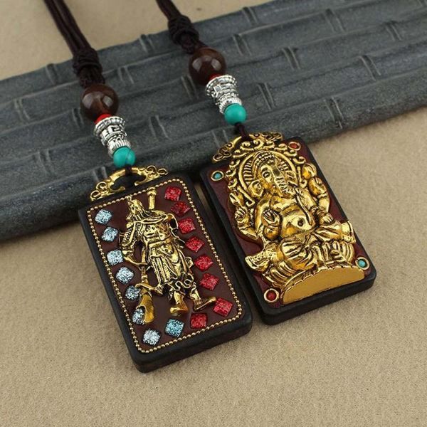 

pendant necklaces 1pc fashion vintage nepal thangka buddha statue wooden god elephant necklace for men women jewelry gift, Silver