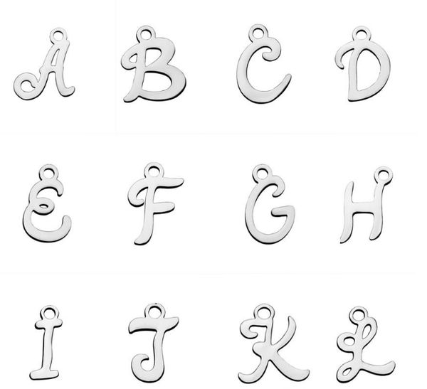 

wholesale 300pcs stainless steel 26 alphabet pendant charms silver a-z initial letters original bracelet&necklace fast ship
