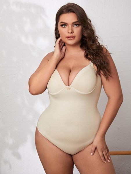 

plus plain bow decor shapewear bodysuit o1xh#, Black;white