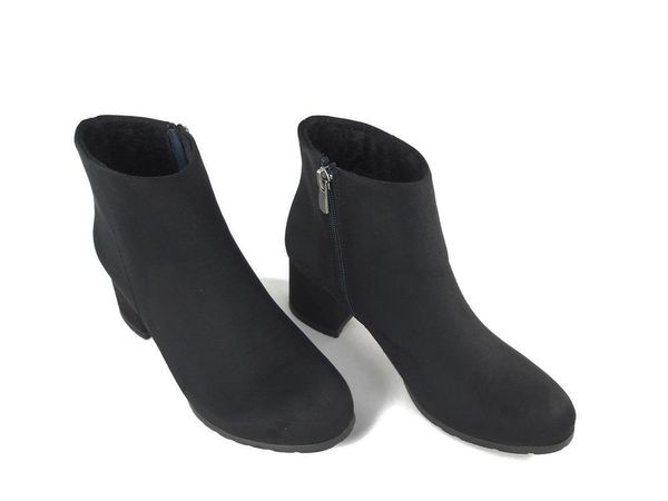 

boots autumn winter woman black suede heeled round snout soft