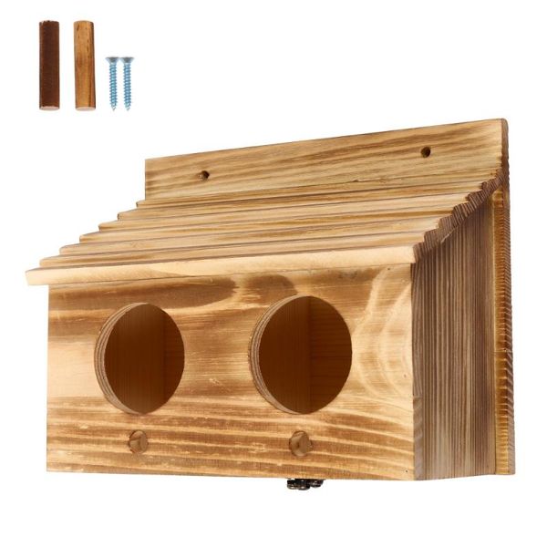 

parakeet parrot two-hole nest box bird house wood breeding mating with perch cages