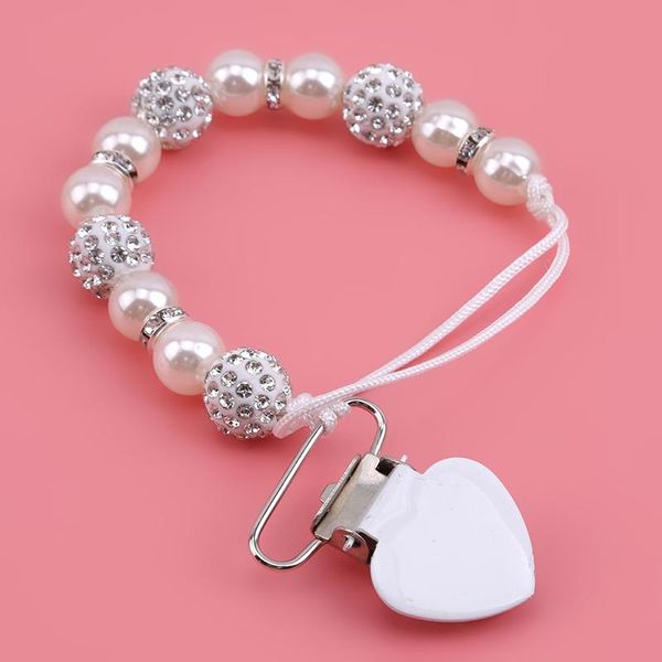 

pacifiers# 1pcs baby pacifier clips handmade crystal love heart chain holder shower gift teether teething