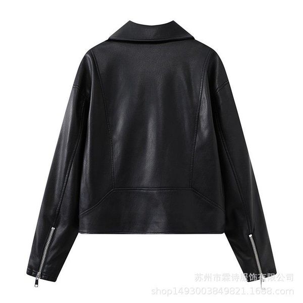 

women's leather & faux 2021 pu short coat bird clothing fall, Black