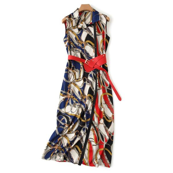 

designer women dress turn down collar print female slim mid long casual with belt dresses, Black;gray