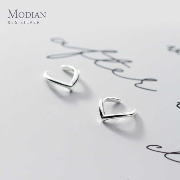 

fashion letter v shape glossy clips earring for women genuine 925 sterling silver no need pierced ears fine jewelry 210707
