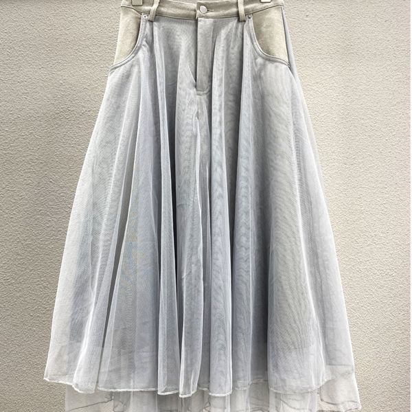 

black all match daliy casual pleated mesh spliced high waist half-body skirt women fashion summer 16w889 210510