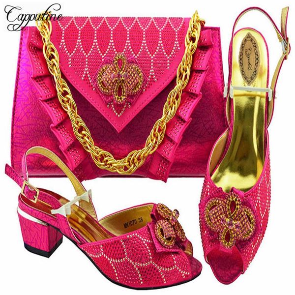 

capputine decorated with rhinestone pumps shoes and bag set african summer woman party size 38-43 dress, Black