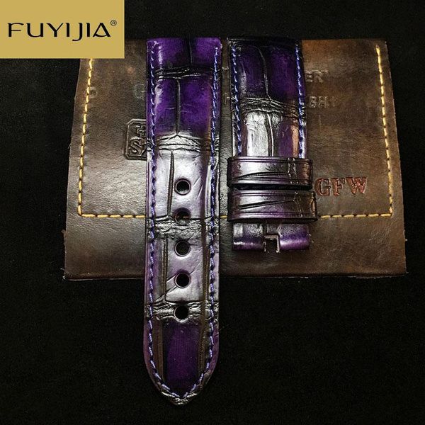 

watch bands fuyijia purple crocodile watchbands women custom 18mm 19mm 20mm strap brand belt genuine alligator band waterpro, Black;brown