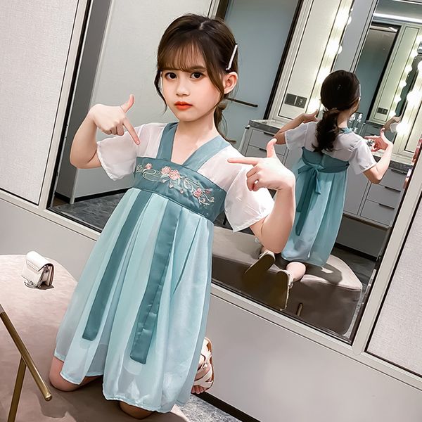 

dress for girls chinese style dress for girl floral embroidery children dress summer kids costume, Red;yellow