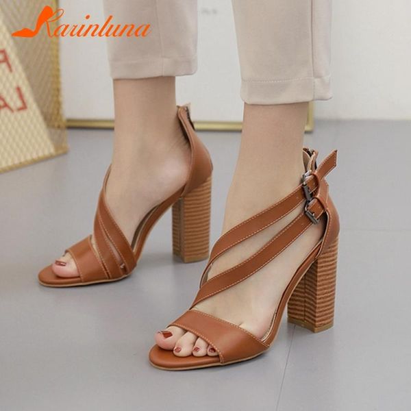 

dress shoes karin 2021 chunky high heels summer sandals woman zip up peep toe concise wholesale lady pumps female, Black