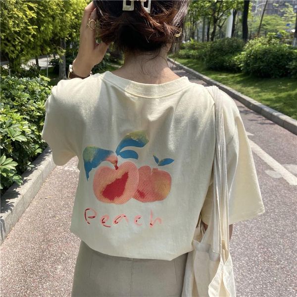

women's t-shirt short-sleeved 2021 female japanese cotton summer korean loose watercolor western style white