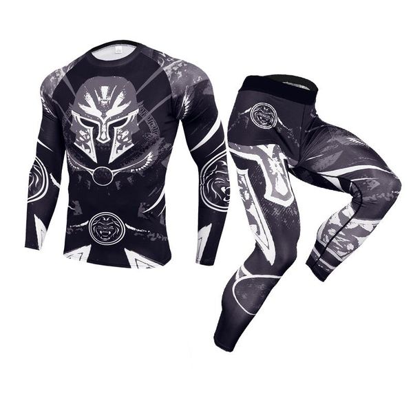 

men's thermal underwear 2pcs/set 2021 mma compression sets tracksuit mens sport running jogging suit rash guard gym clothing men fitnes, Black;white
