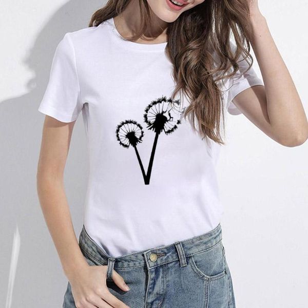 

women's t-shirt dandelion printed female harajuku casual t summer size short plus tee sleeve shirt t-shirts women o-neck men, White