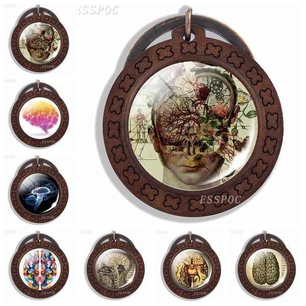 

keychains vintage retro wooden keychain steampunk human head po glass cabochon wood fashion accessories for women lovers gifts, Silver