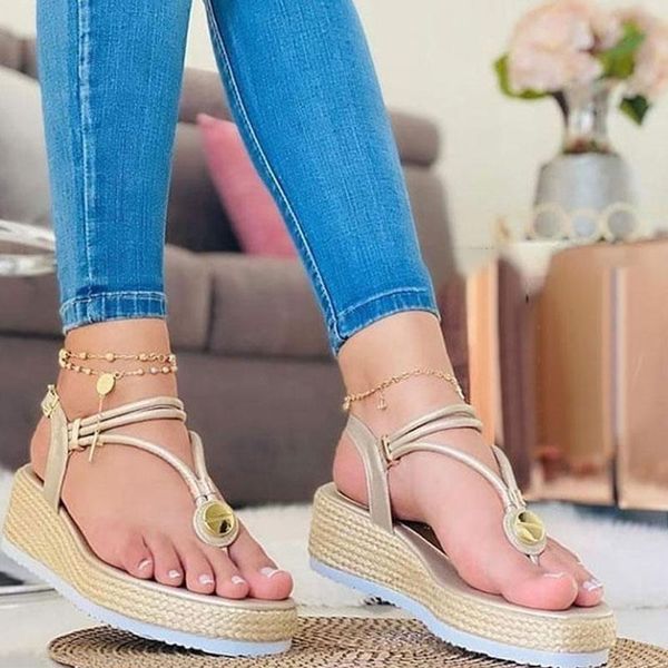 

summer wedges sandals women gladiator open toe espadrille beach platform flip flops mid heels ladies casual shoes, Black