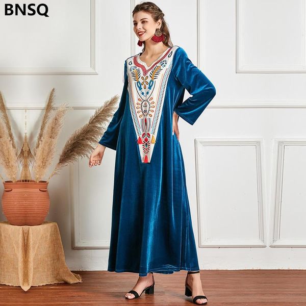 

Vintage Velvet Plus Size Maxi Dresses for Women 2021 Winter Long Sleeve Muslim Dress Dubai Moroccan Turkey Islamic Clothing Robe