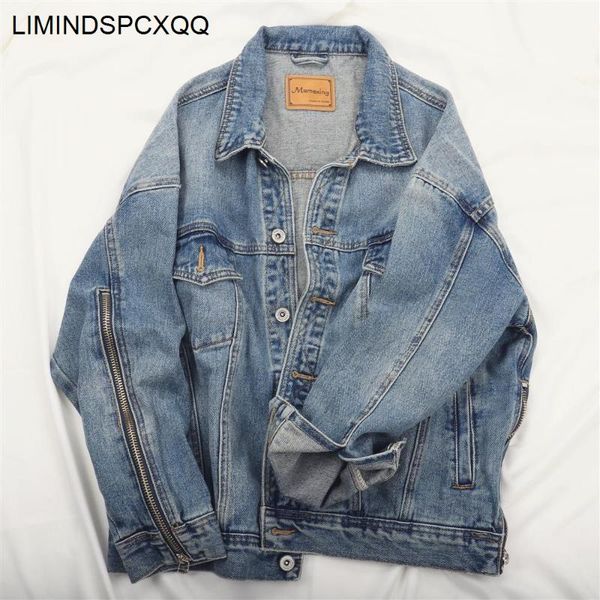 

women's jackets 2021 autumn korean women loose plus size coats chic zip stitching long sleeves denim jacket casual female bomber chaque, Black;brown