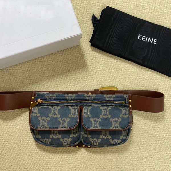 

handbags 2021 women triumphal arch denim waist bag, old flower leather splicing, versatile fashion chest portable mahjong bar zmm
