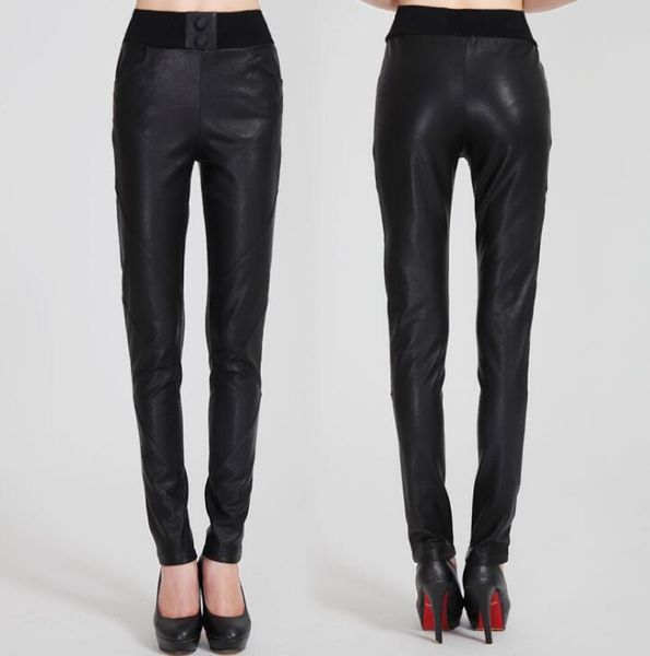 

women's pants & capris splice fashion faux leather womens feet elastic waist motorcycle pu trousers for women personality, Black;white