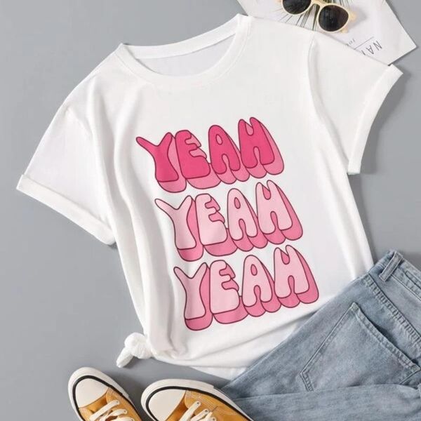 

women's t-shirt yeah graphic tees summer fashion sweet kawaii aesthetic casual funny cute white women ladies