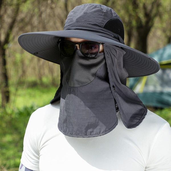 

outdoor hats 2021 men shawl sunbower hat big hooded summer men's face sunscreen mountaineering fisherman cap fishing mosquito, Black;white