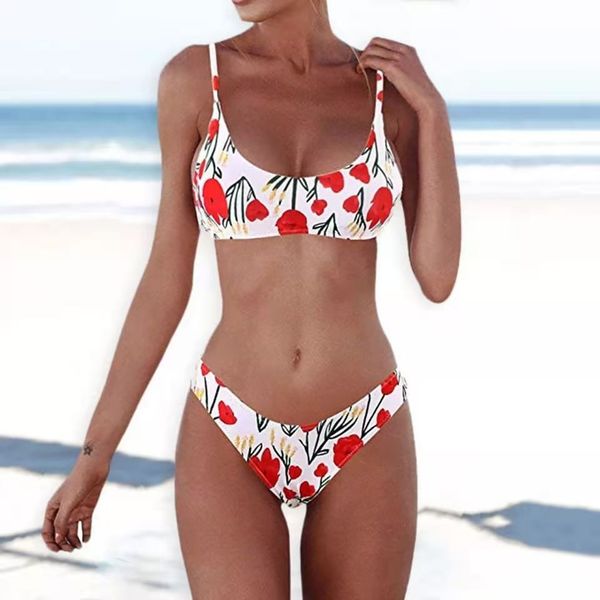 

suit 2019 new leopard digital print suspender back swimsuit set 3-point bikini, White;black