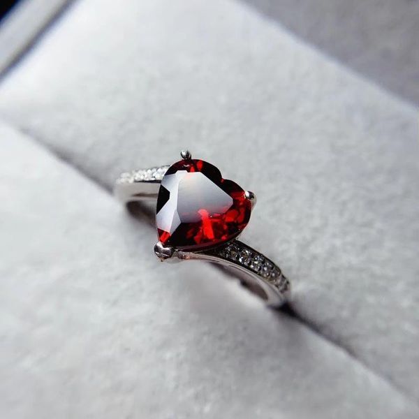 

cluster rings colife jewelry 925 silver heart gemstone ring 8mm natural garnet for daily wear fashion, Golden;silver