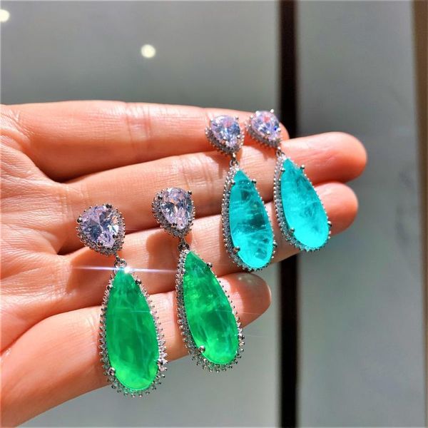 

dangle & chandelier qfashion water drop jewelry silver color paraiba emerald tourmalineÂ gemstone bridal earrings for women wedding