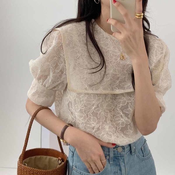 

dress sea-style lapel embroidered pretty bow women chic shirts nice lady half sleeves sweet girls, Black;gray