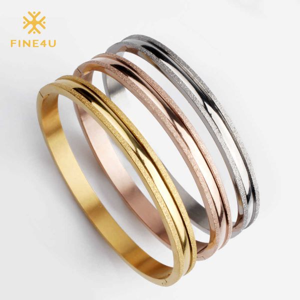 

fine4u b058 cuff bracelet for women 316l stainless steel sandblasted bracelets & bangles 3 colors choices q0719, Black
