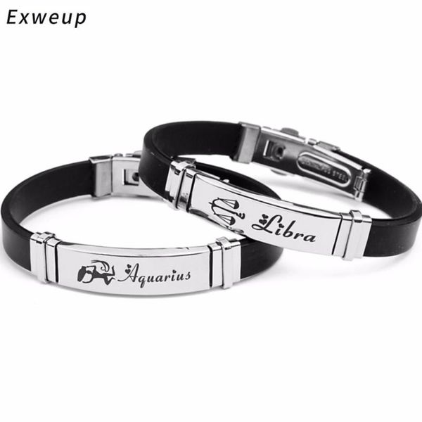

charm bracelets exweup 12 horoscope sign bracelet for men women stainless steel clasps adjustable jewelry, Golden;silver