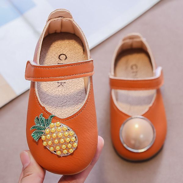 

girls pu leather shoes 2021 spring autumn fashion no-slip toddler baby garden shoes children soft bottom fruit princess shoes, Black;red