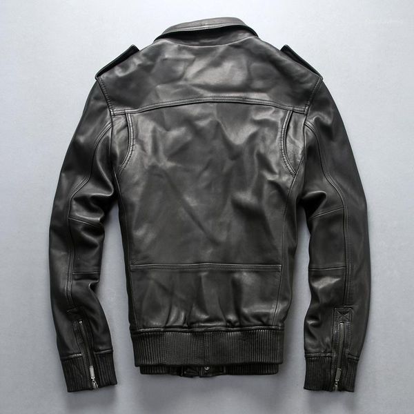 

motorcycle autumn fashion leather jacket men shoulders lapel casual black sheepskin genuine winter coat men's & faux