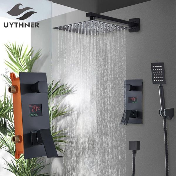 

bathroom shower 2-functions black digital shower faucets set rainfall head 2-way digital display mixer tap mixer