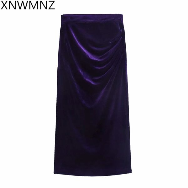 

women's draped velvet skirt fashion woman style highÂ­ waist invisible zip pencil skirts long skirts for women 210520, Black
