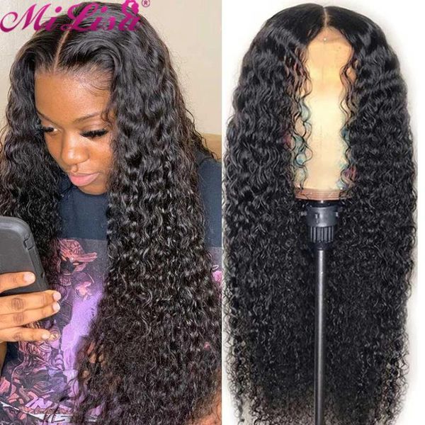 

lace wigs deep wave frontal for women human hair mi lisa closure brazilian remy curly 30 inch wig, Black;brown