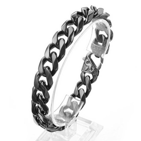 

link, chain 12/15mm trendy 2021 stainless steel black color boys mens customizedd curb cuban bracelet bangle cool jewelry 7-11"