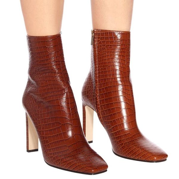 

boots 2021 spring/autumn leather ankle for women square toe high heel winter ladies fashion runway shoes, Black