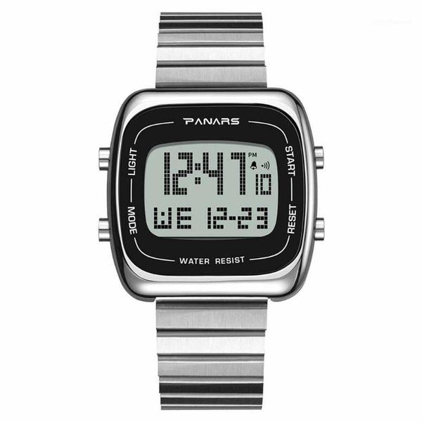 

alloy stainless steel men's watches large screen waterproof multi function electronic watch male wrist clock reloj hombre homme wristwa, Slivery;brown