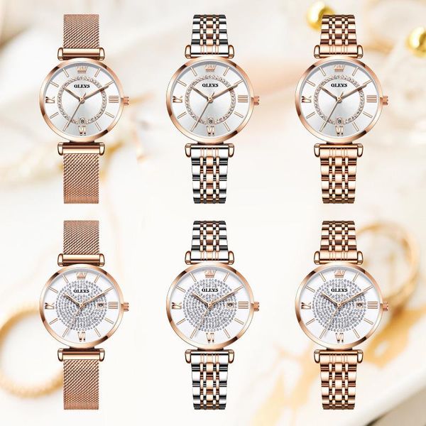

wristwatches 2021 watch student business ladies casual simple quartz fashion diamond gypsophila rose gold waterproof, Slivery;brown
