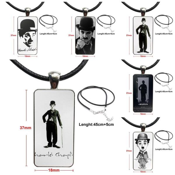 

pendant necklaces design fashion vintage glass women rectangle necklace pendants for girls handmade comedian charles chaplin, Silver